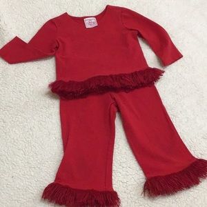RED FRINGED  PANTS SET 4T